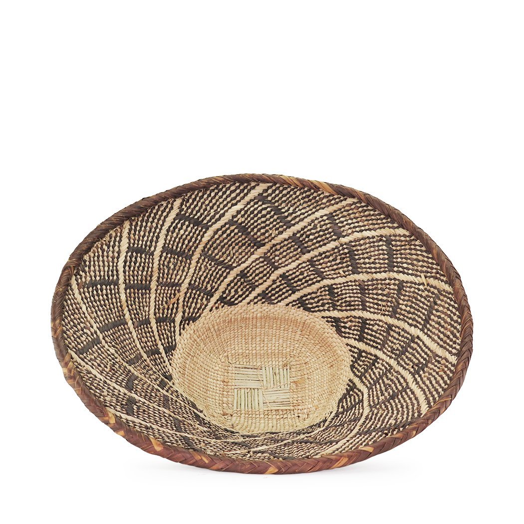 Two Tone Woven African Baskets | Multiple Sizes & Styles - basketBlackBrownHUNTEDFOX - Two Tone Woven African Round Catch All Basket intricate design