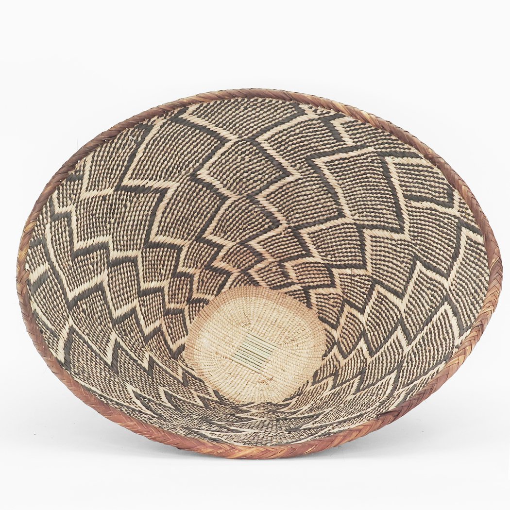 Two Tone Woven African Baskets | Multiple Sizes & Styles - basketBlackBrownHUNTEDFOX - Two Tone Woven African Baskets | Multiple Sizes & Styles - basketBlackBrownHUNTEDFOX - Two Tone Woven African Round Basket zig zag pattern