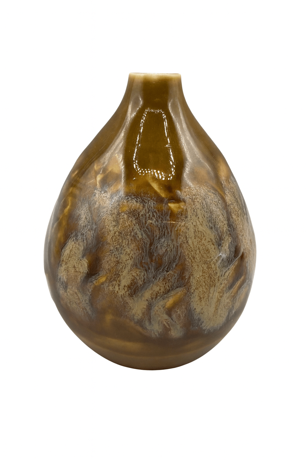 Vintage Mid Century Modern Drip Glaze Ceramic Bud Vase - BrownCeramicHOME DECORHUNTEDFOX - Brown ceramic vase with marbled design on a white background