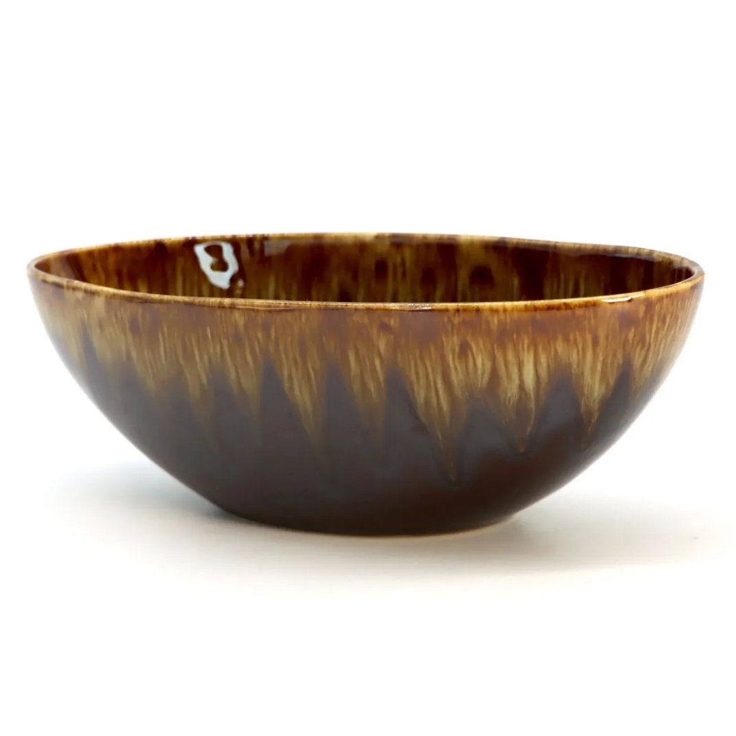 Vintage Pottery Brown Drip Glaze Oval Bowl - HUNTEDFOX