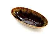 Vintage Pottery Brown Drip Glaze Oval Bowl - HUNTEDFOX