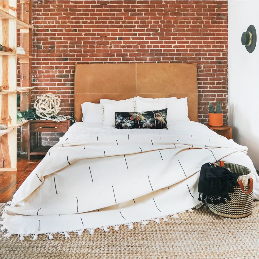 Wall Mount Bed | Classic Tan Aged Leather Hanging Headboard With Straps | Queen - King - BrownclassicfurnitureHUNTEDFOX - Wall Mount Bed | Classic Tan Aged Leather Hanging Headboard With Straps | Queen - King