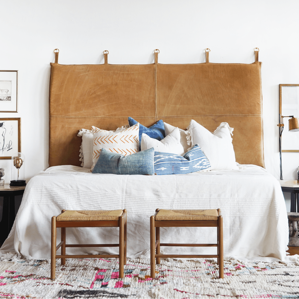 Wall Mount Bed | Classic Tan Aged Leather Hanging Headboard With Straps | Queen - King - BrownclassicfurnitureHUNTEDFOX - Wall Mount Bed | Classic Tan Aged Leather Hanging Headboard With Straps | Queen - King