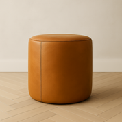 Ottoman | Classic Whiskey Brown Leather Foot Stool - Handcrafted Full-Grain Leather Pouf