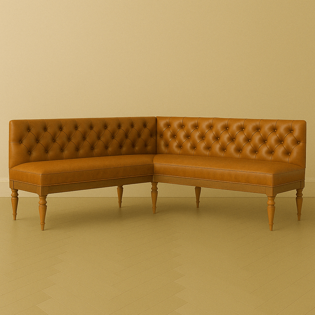 Whiskey Leather Corner Bench with Walnut Legs – Modern Dining - HUNTEDFOX - Whiskey Leather Corner Bench with Walnut Legs – Modern Dining