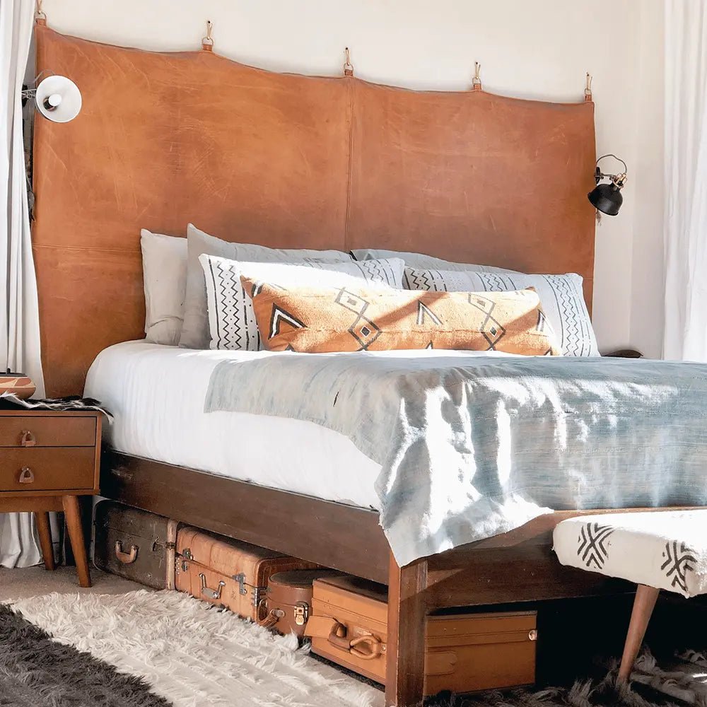 Whiskey Leather Hanging Headboard With Straps - XL KING