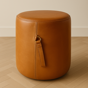 Ottoman | Signature Genuine Leather Round Foot Stool or Pouf With Handle