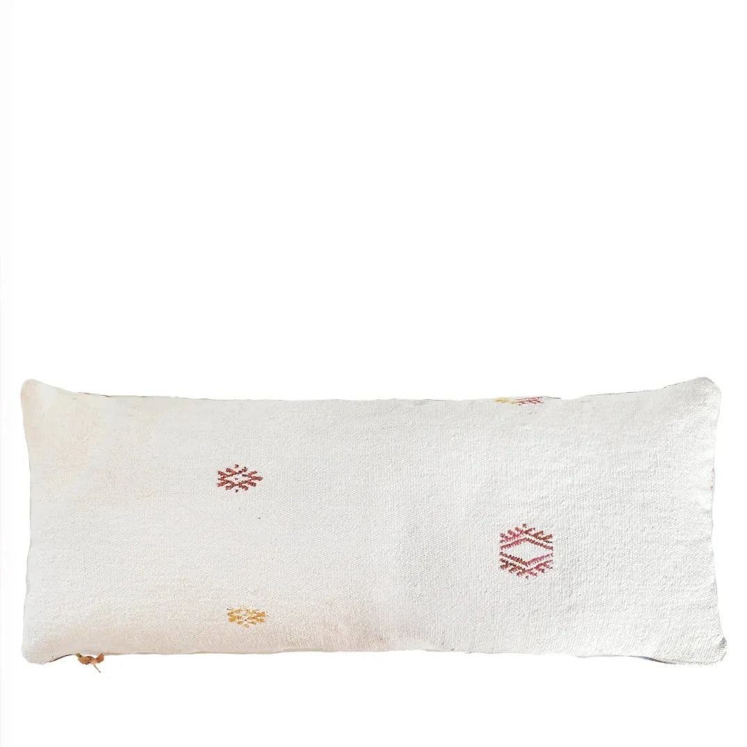 White Lumbar Pillow | Vintage Cushions for Modern Decor - long pillowlumbarOrangeHUNTEDFOX - Textured White Throw Pillow With Pops of Color - HUNTEDFOX