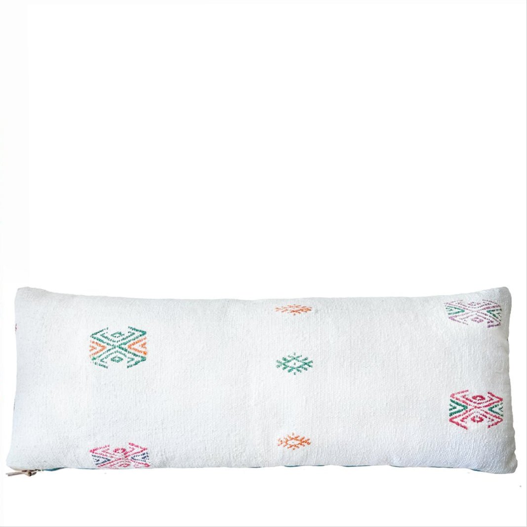 White Lumbar Pillow | Vintage Cushions for Modern Decor - long pillowlumbarOrangeHUNTEDFOX - Textured White Throw Pillow With bright colors