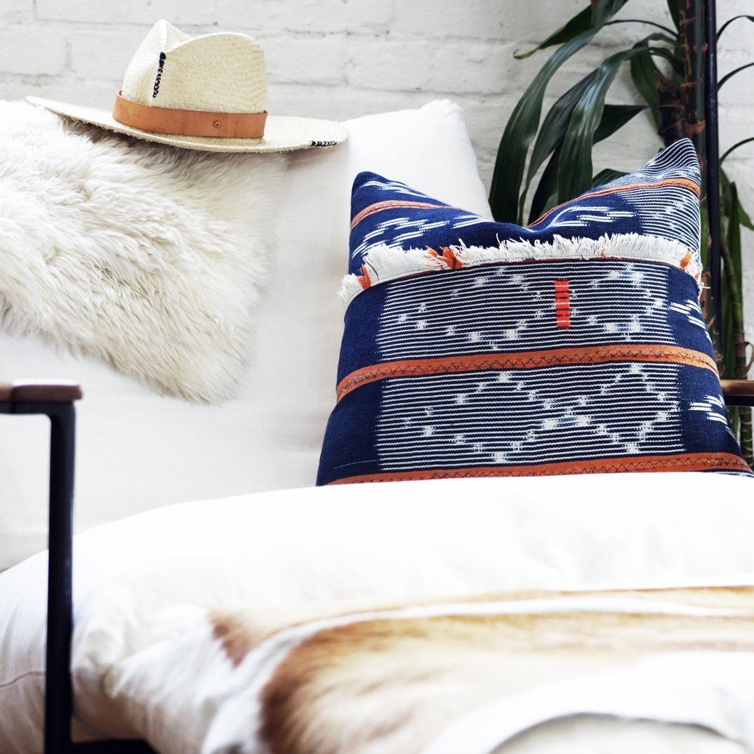 Artisan Blue and White Striped Throw Pillows - HUNTEDFOX