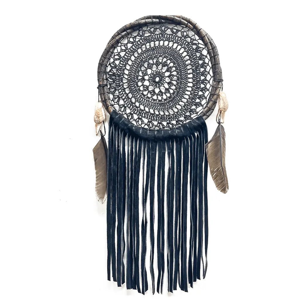 Black Dreamcatcher With Suede Fringe - H U N T E D F O X