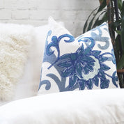 Blue And White White Floral Embroidered Throw Pillow - H U N T E D F O X