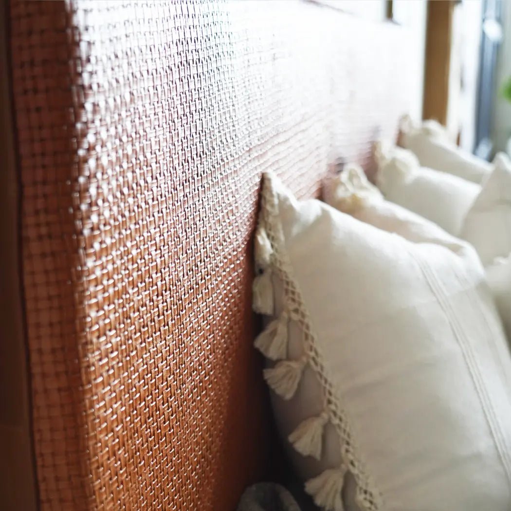 Brown Woven Leather Headboard - Queen - H U N T E D F O X