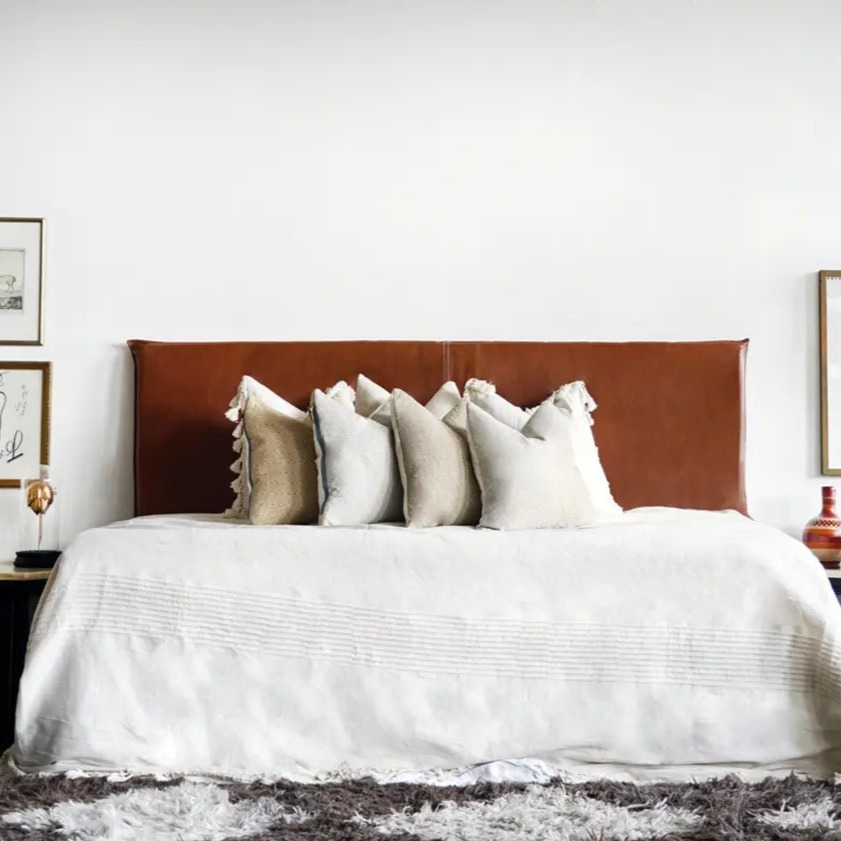 Dark Brown Aged Leather Hanging Headboard with straps - H U N T E D F O X