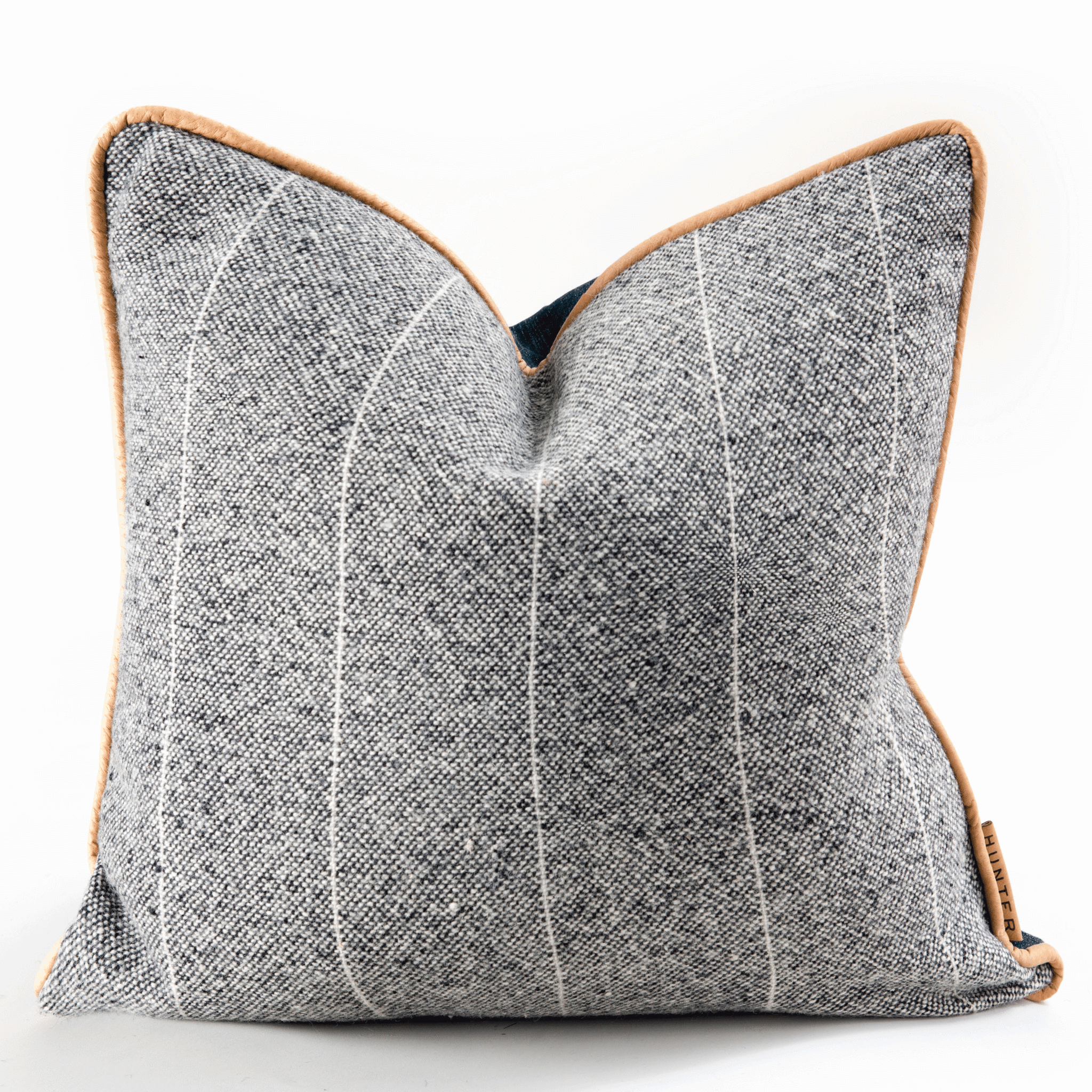 Grey Wool Leather Accent Pillow