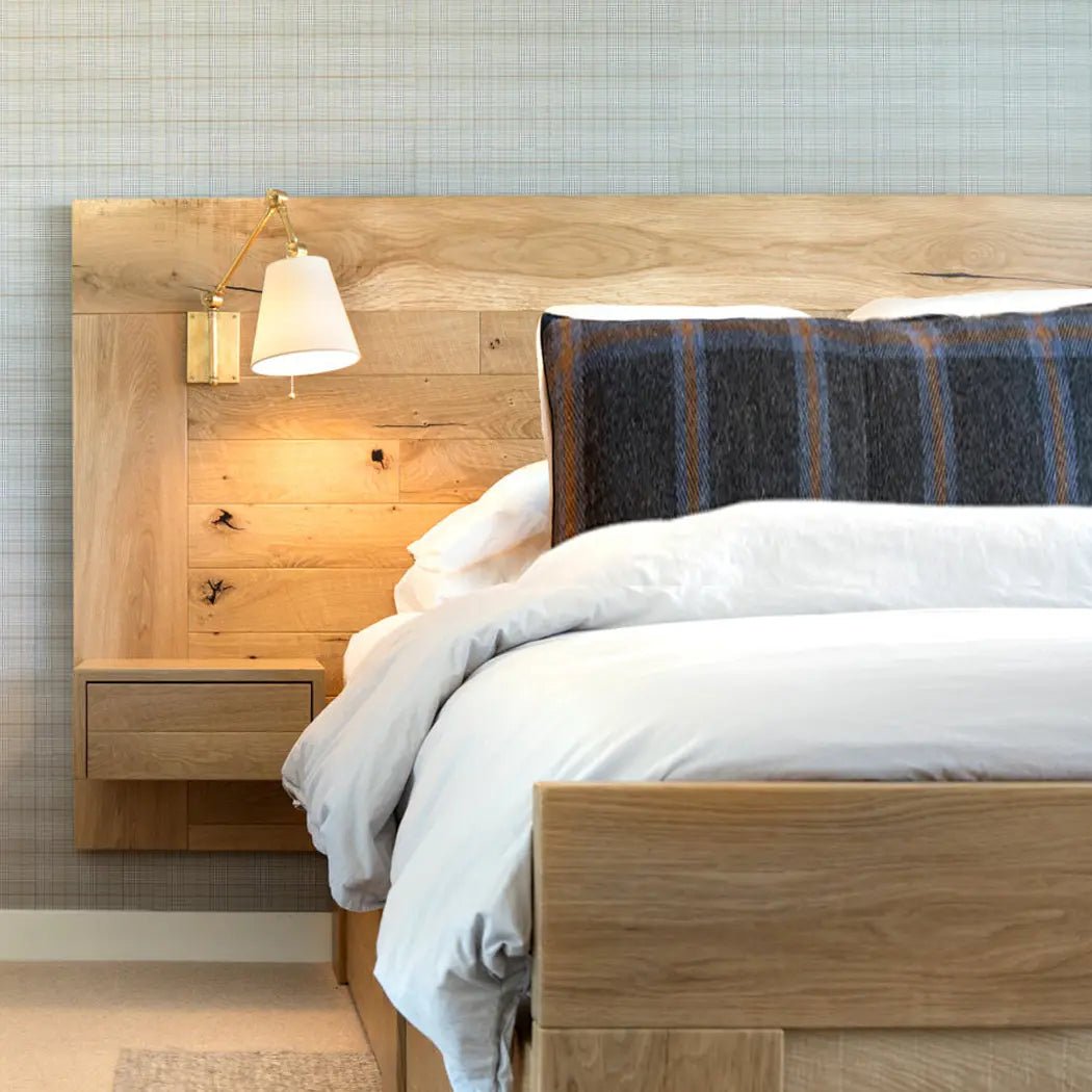 Grey Blue & Brown Wool Plaid King Bed Pillow - H U N T E D F O X
