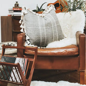 Grey & White Hand Woven Pillow With Fringe - H U N T E D F O X