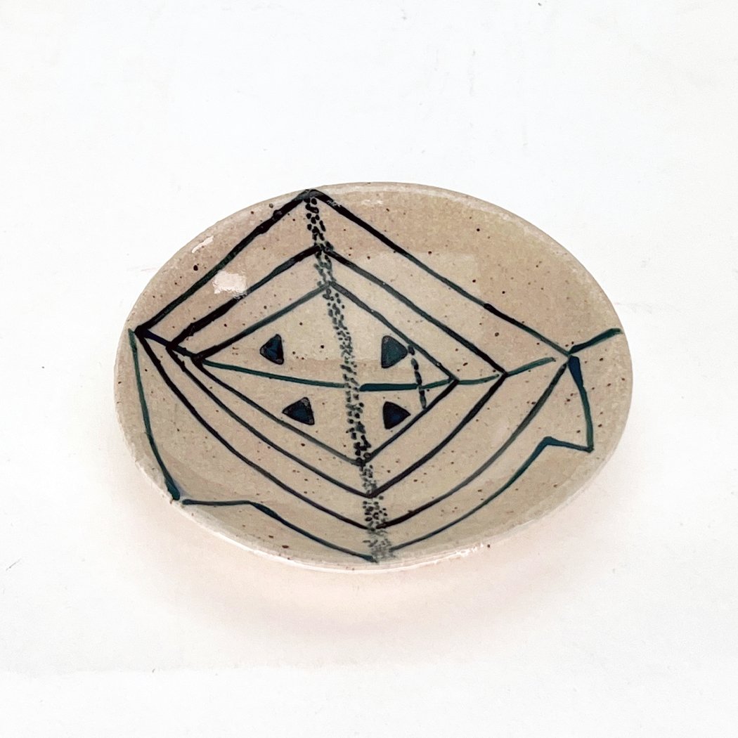 Handmade Ceramic Mini Catch-All Ring Plate With Deep Blue Geometric Stripes - HUNTEDFOX