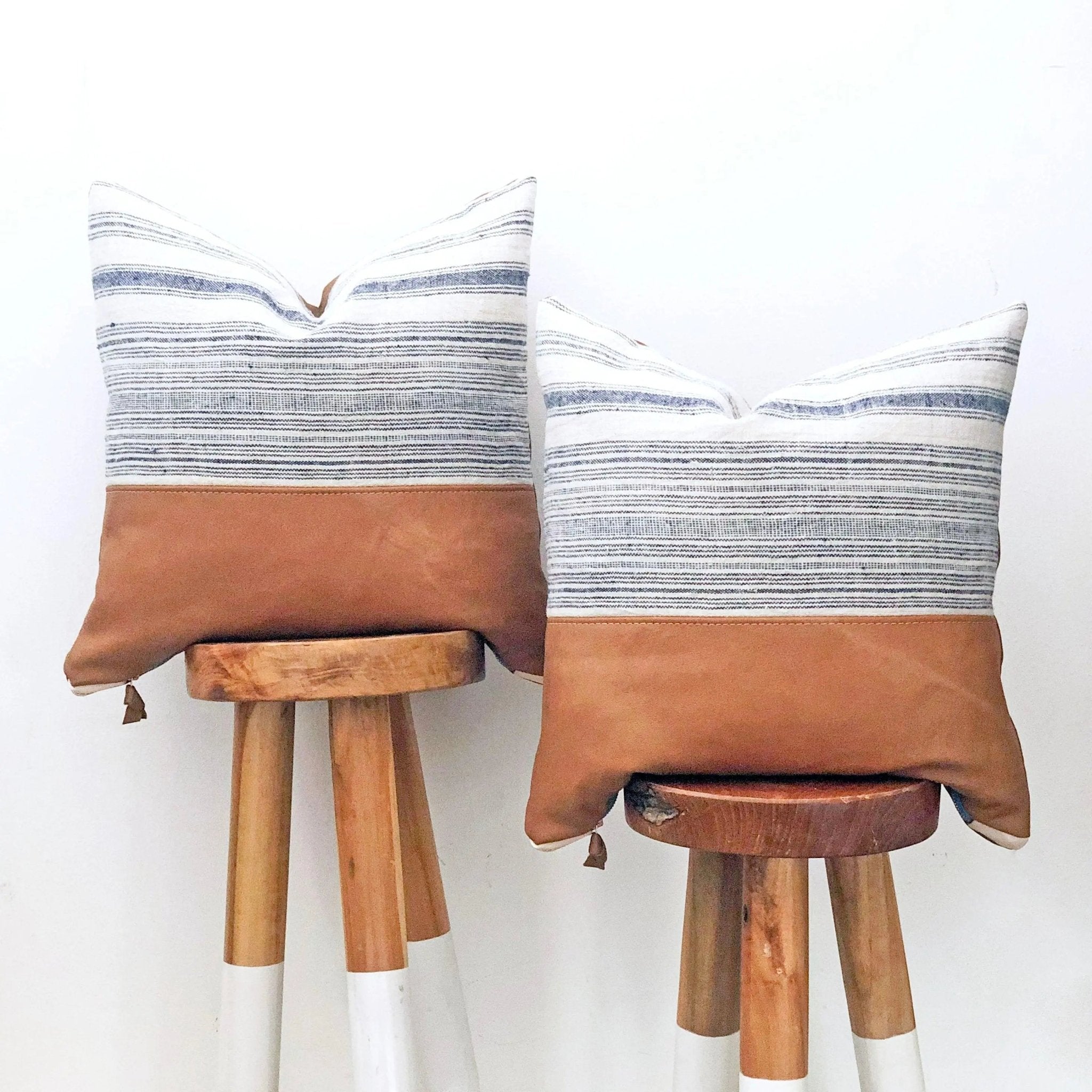 Hmong Indigo & Leather Accent Pillow - H U N T E D F O X