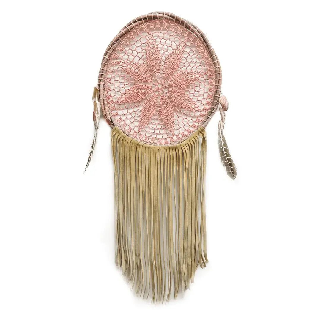 Medium Blush Pink & Suede Fringe Dreamcatcher - HUNTEDFOX