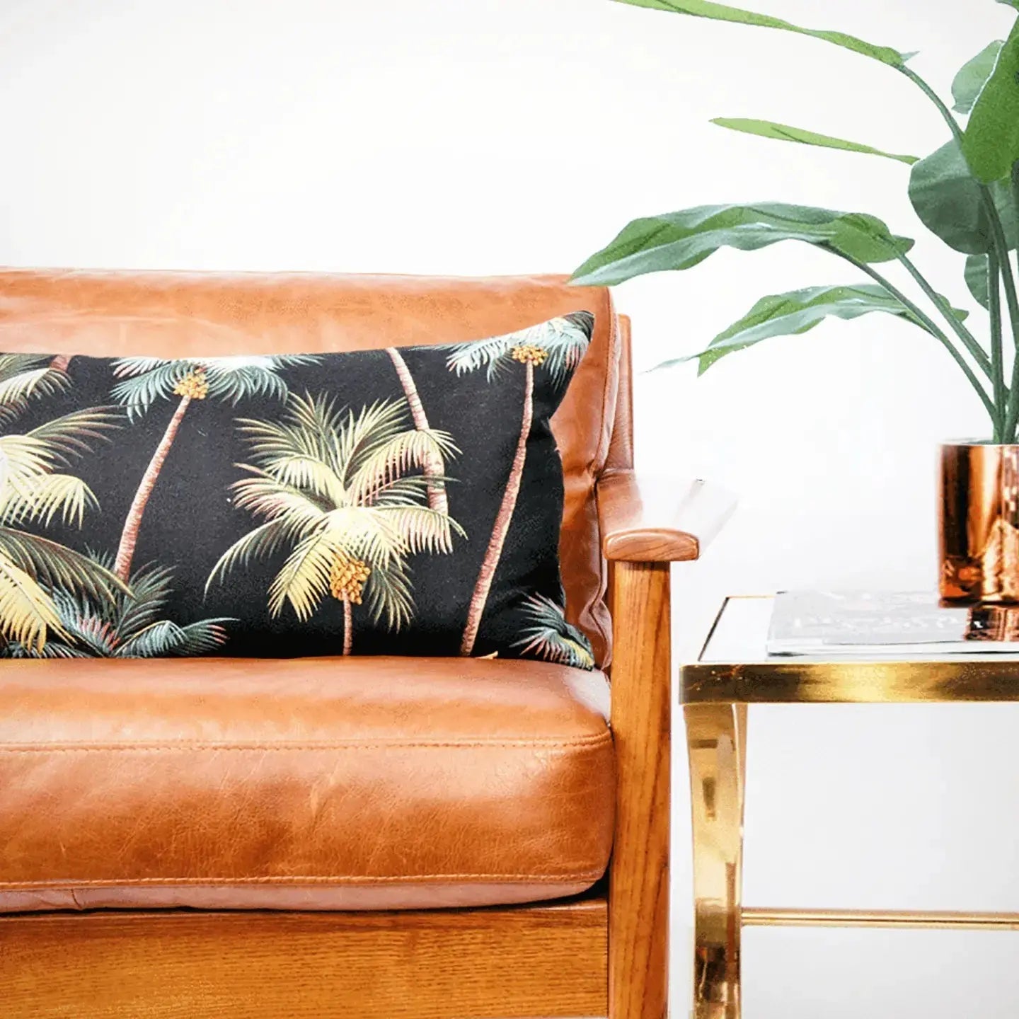 Modern Boho | Neon Palm Tree Queen Lumbar Pillow - HUNTEDFOX