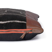 Modern Geometric Black Mudcloth Pillow with Leather Strip H U N T E D F O X