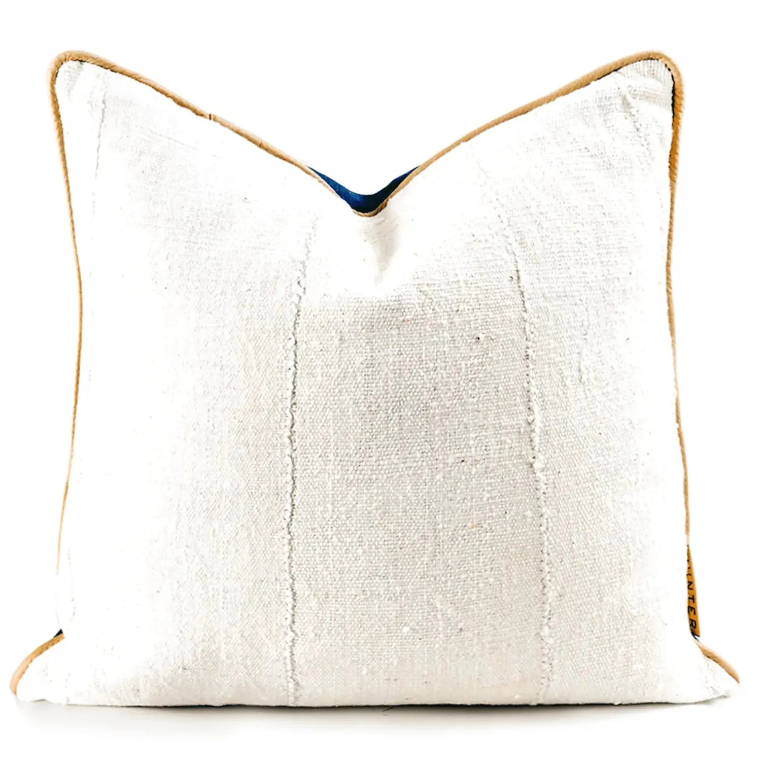 Ivory Textured Throw Pillow With Leather - HUNTEDFOX