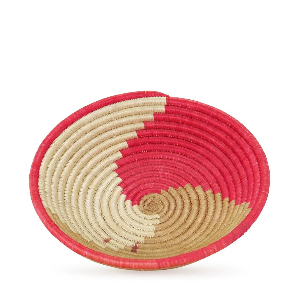 red and light brown fair trade hand woven decorative basket or home accent