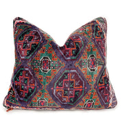 Vintage Kilim and Purple Leather Decorative Pillow - H U N T E D F O X