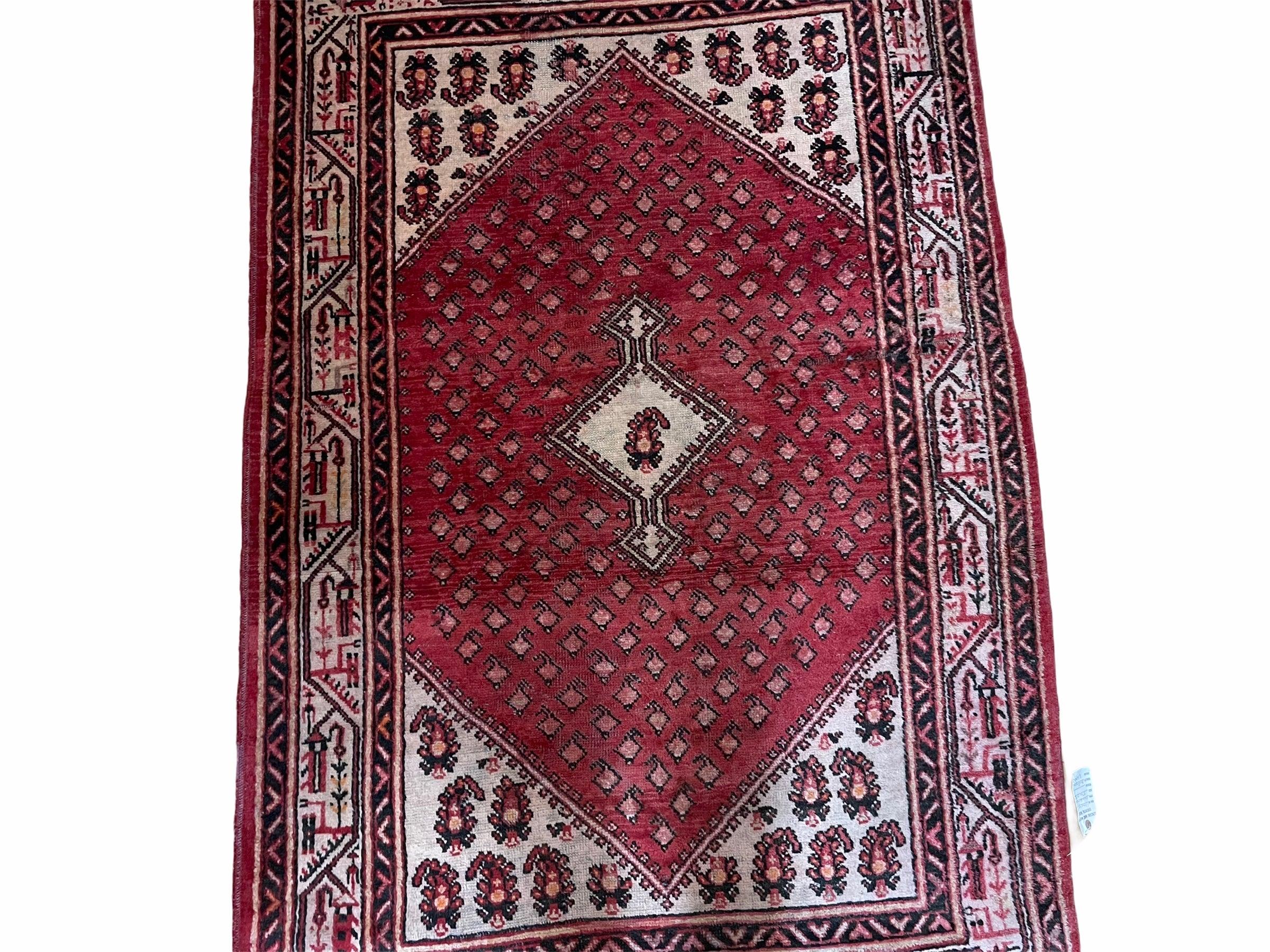 4 X 6.5 Antique Handmade Wool Rug Paisley Boteh Design Tribal Rug Red Ivory