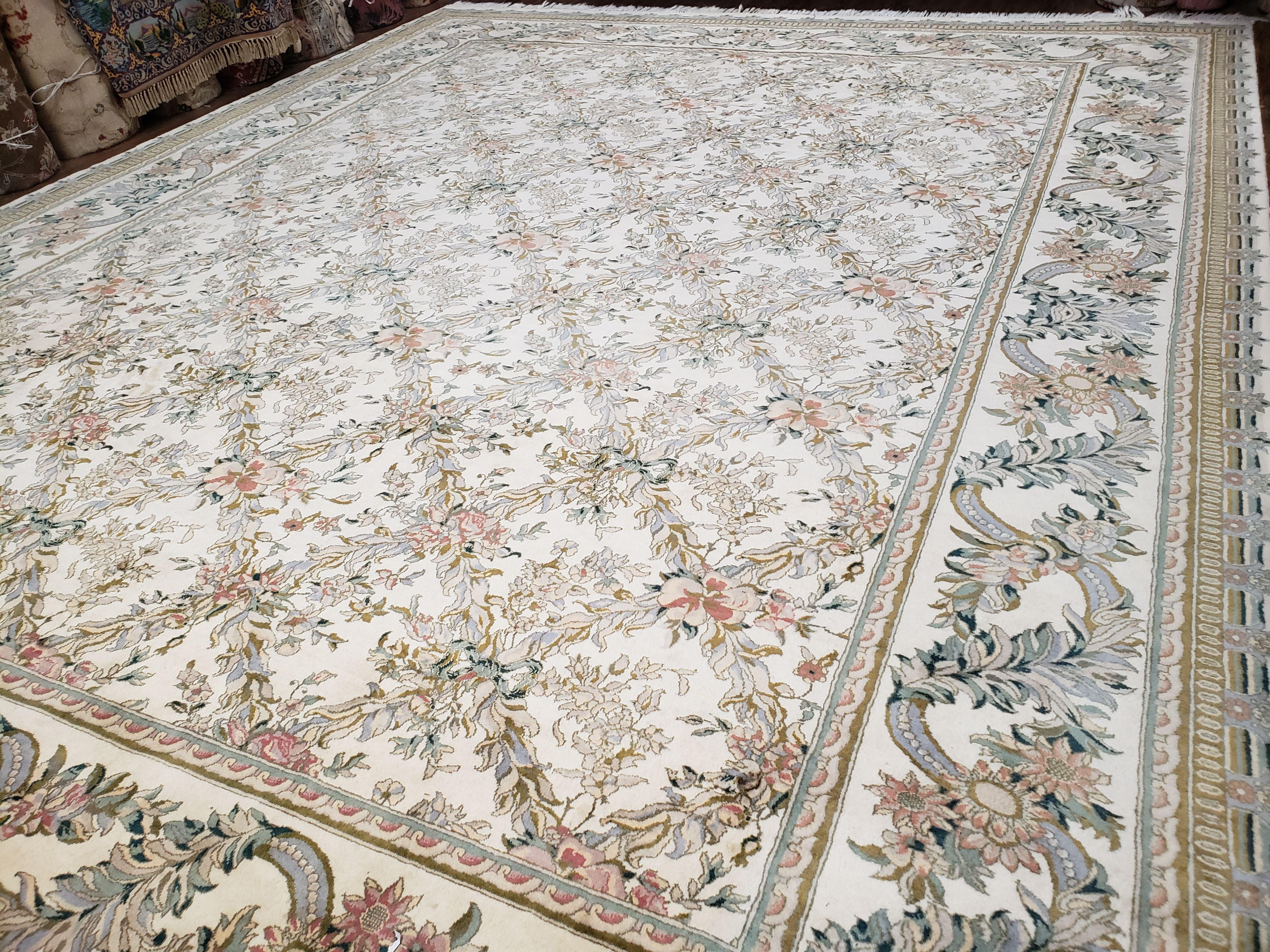 Pak Persian Floral Rug 11 x 12.6, Ivory, Very Fine, Hand Knotted