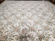 Pak Persian Floral Rug 11 x 12.6, Ivory, Very Fine, Hand Knotted