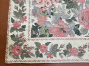 5x8 Needlepoint Rug 5' 4" x 8' 3" Wool Flat Weave Floral New Unused Carpet English Design Ivory Large Pink Flowers Green Leaves Hand-Knotted