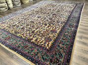 Antique Persian Rug 10x15, Camel and Cyan, Allover Pattern, Rare, Samarkand Rug