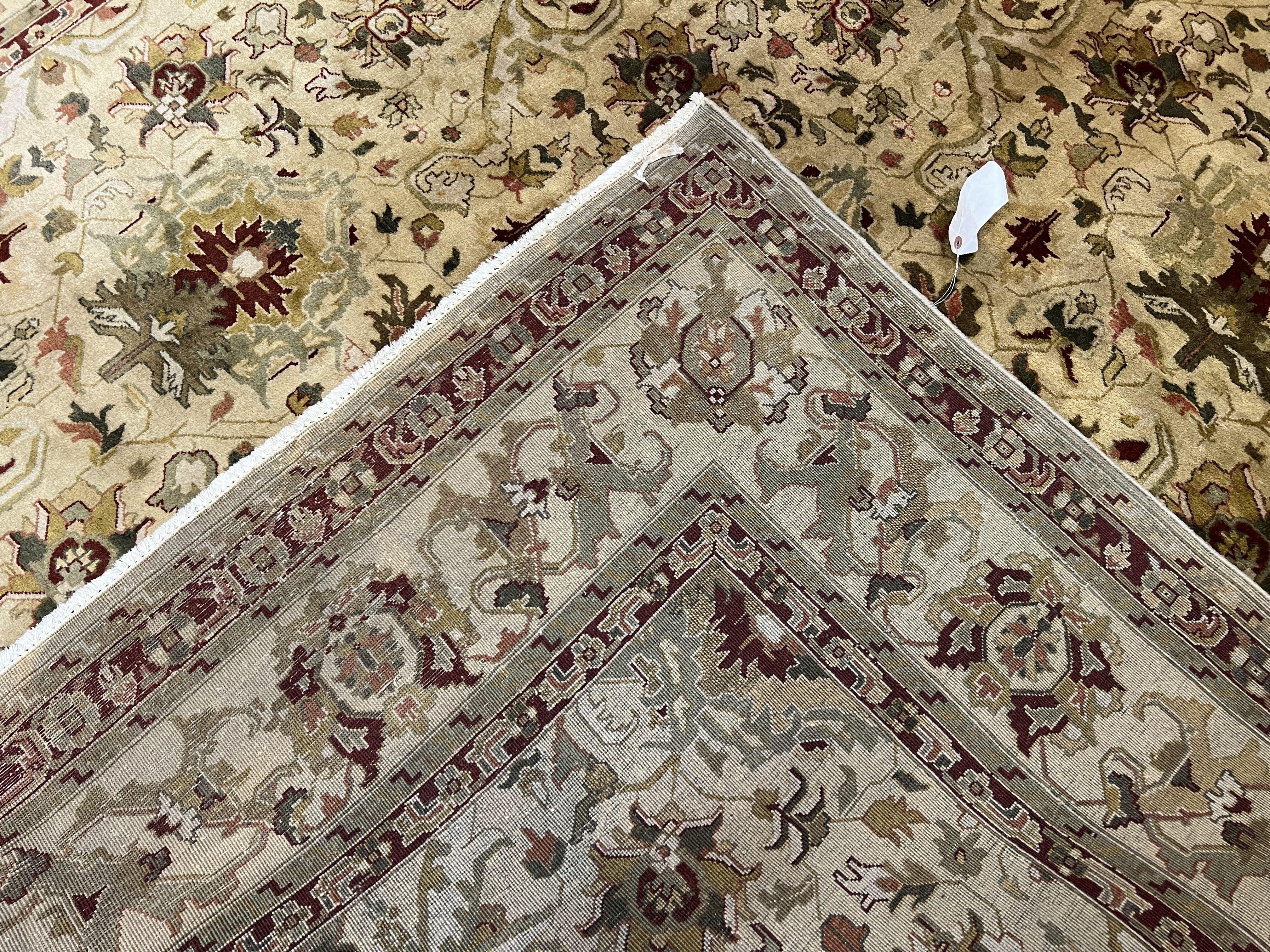 Indian Mahal Rug 8x10, Allover Floral Mahal Oriental Carpet 8 x 10, Handmade Hand Knotted Wool Rug, Indo Persian Area Rug, Tea-Washed Tan