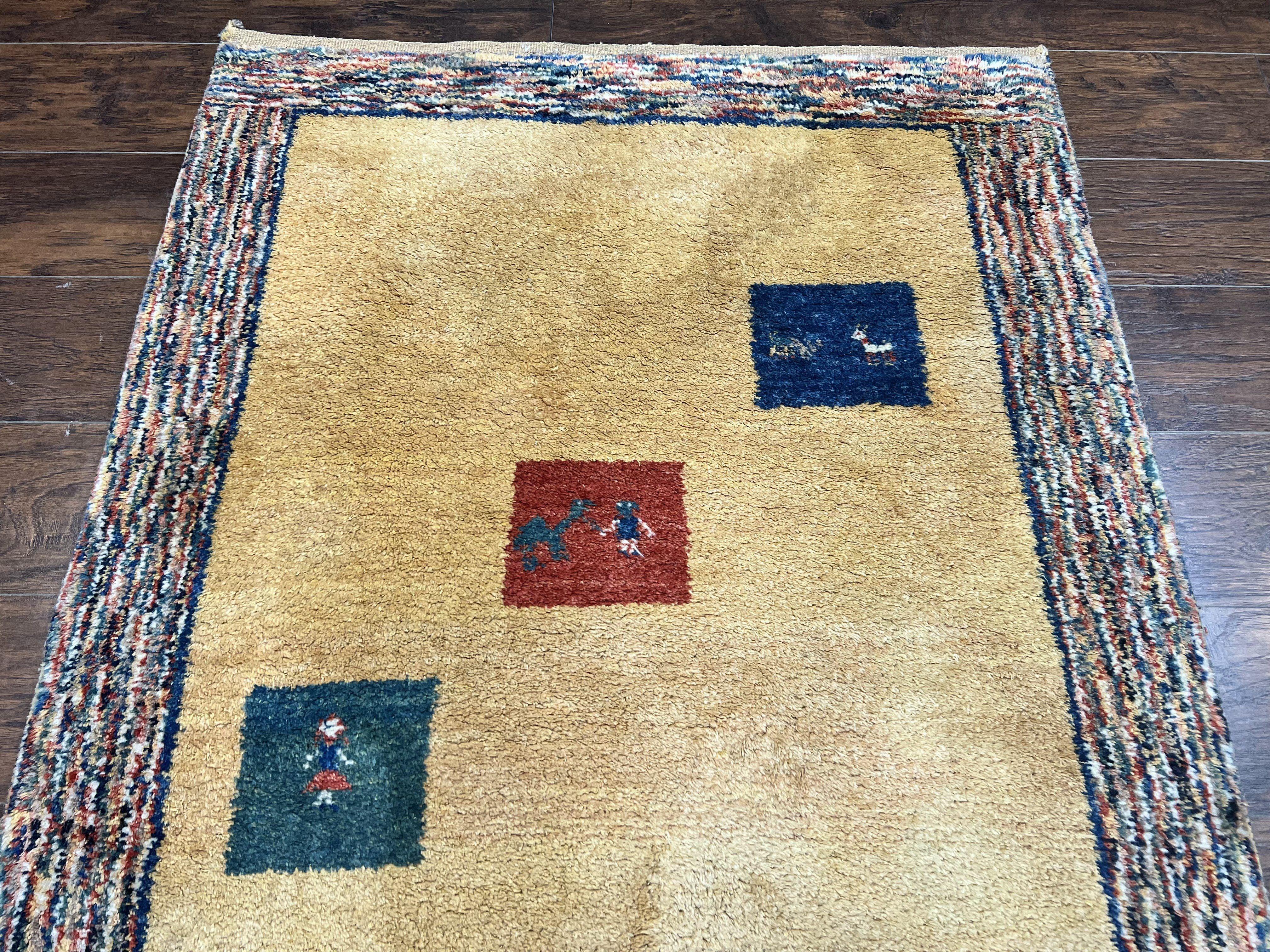 Indo Gabbeh Rug 3.7 x 5, Tribal Rug, Boho Rug, Wool Handmade Carpet