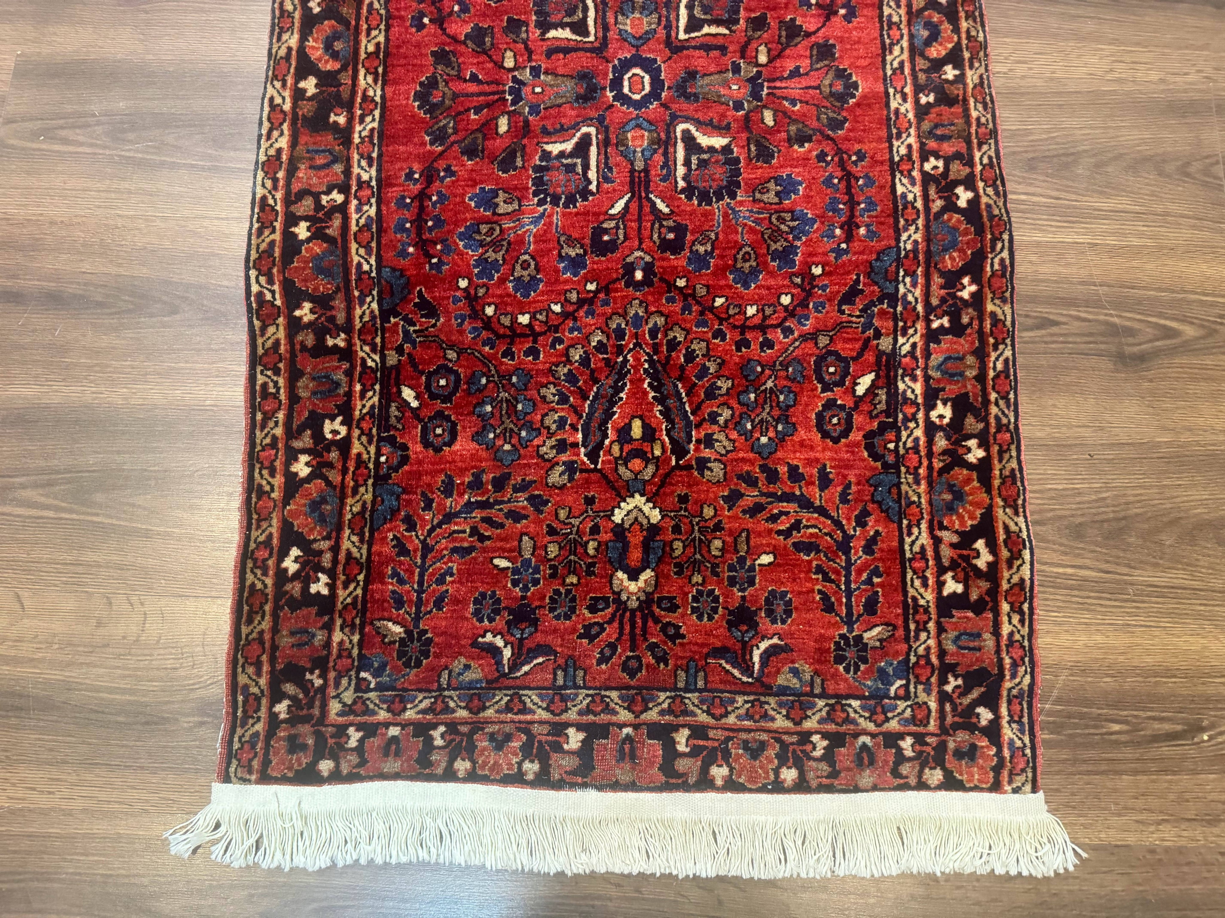 Small Red Persian Sarouk Rug 2.7 x 4.9, Floral, Antique