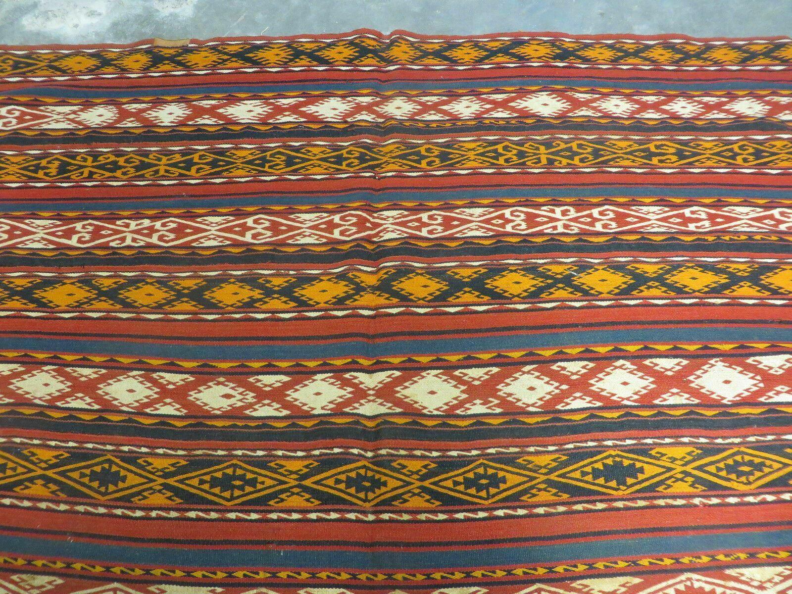 6' X 10' Antique 1930 Turkish Jajim Kilim Handmade Flat Weave Wool Rug Veg Dye