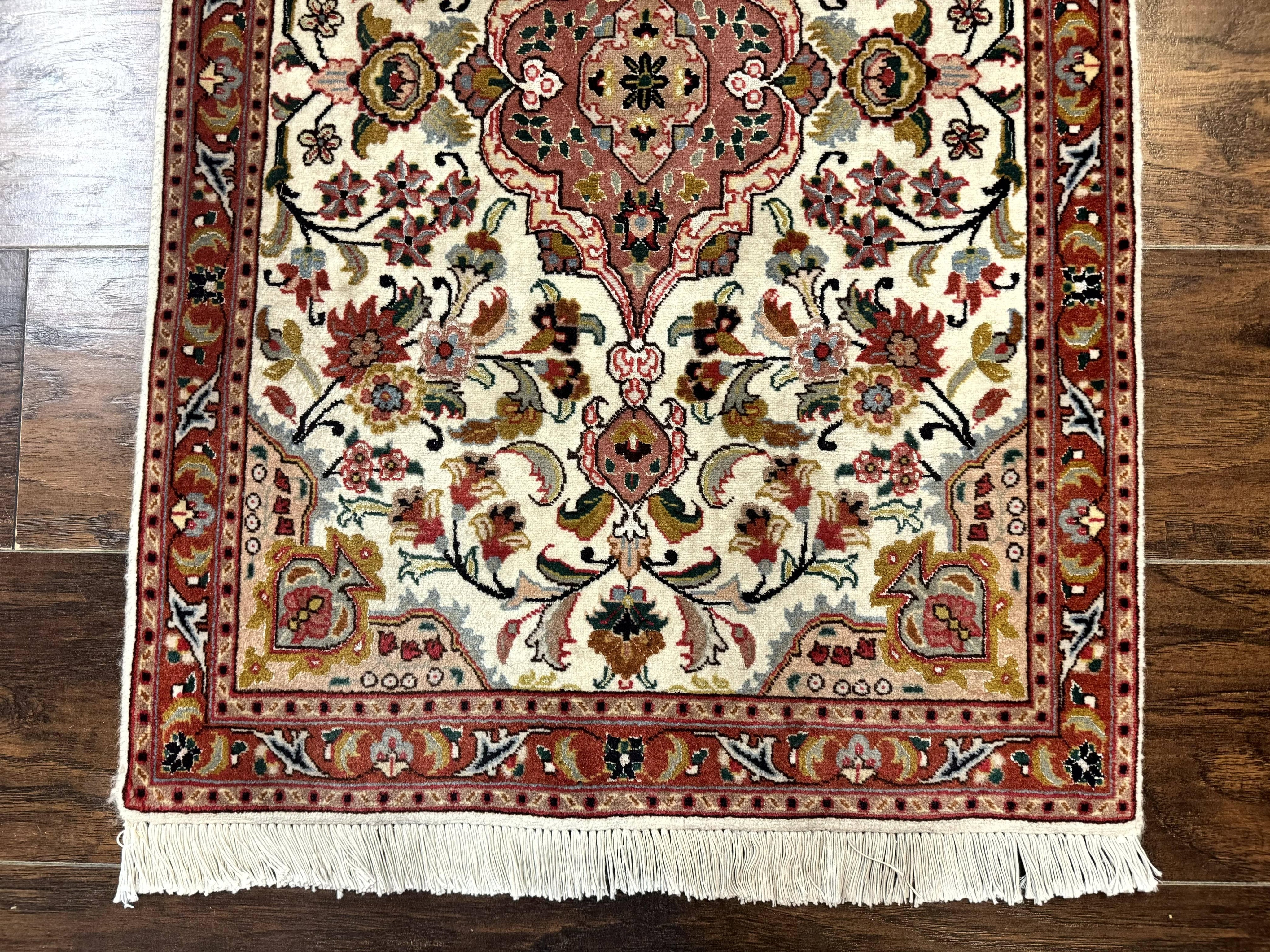 Small Persian Tabriz Rug 2x3, Floral Medallion, Wool and Silk, 340 KPSI