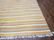 New Indian Kilim Area Rug, 6x8 - 7x8 South American Style Blanket, Striped Indian Wool Hand-Woven Flat Weave 6x9 Bedroom Rug, Ivory Ochre