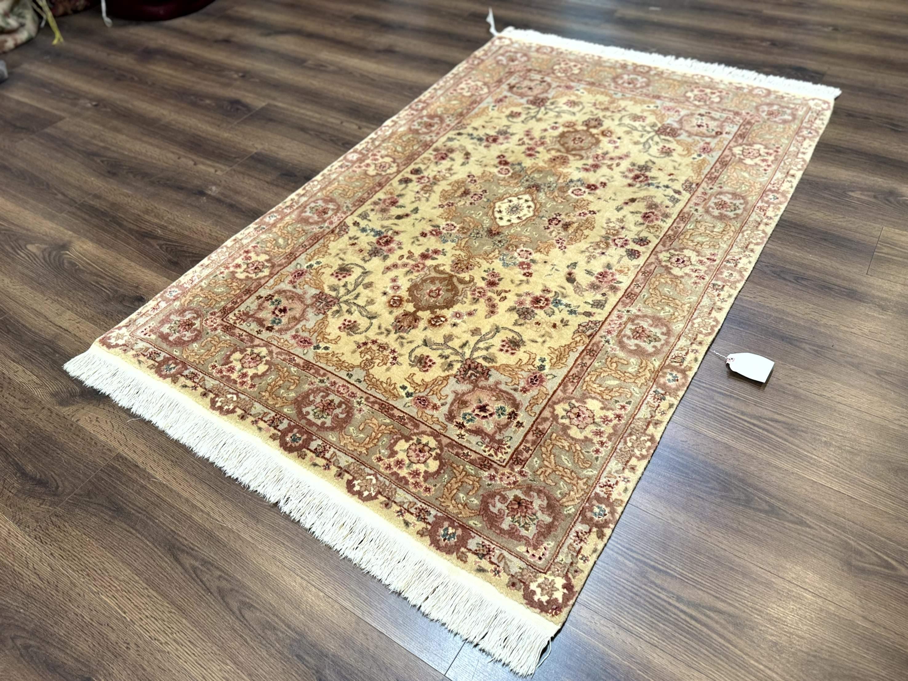 Sino Persian Rug 4x6, Wool and Silk Highlights, Fine 200 KPSI