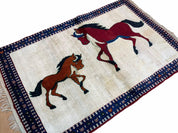 3.5 X 5 Handmade Hand-Knotted Quality Wool Pictorial Brown Horses Animal Rug
