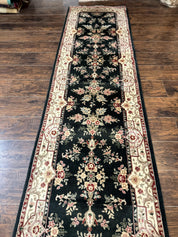 Long Pak Persian Runner Rug 2.7 x 21, Floral Allover, Dark Green and Beige, Handmade Wool Runner Rug, 21ft Runner for Hallway