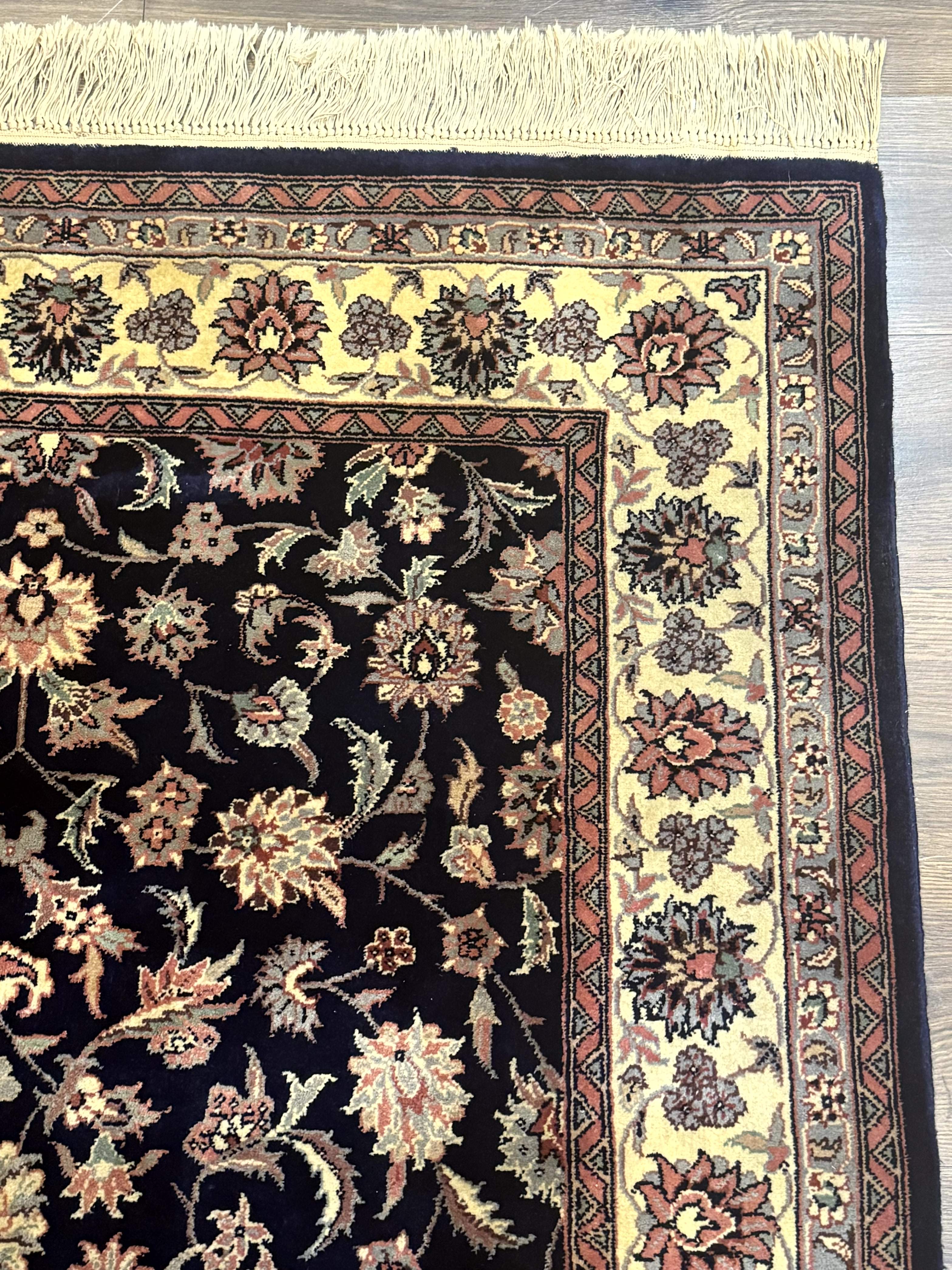 Sino Persian Rug 4x6, Navy Blue and Cream, Floral Allover Oriental Carpet