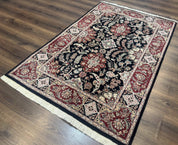 Pak Persian Rug 4x6, Black and Burgundy, Floral Allover, Wool and Silk