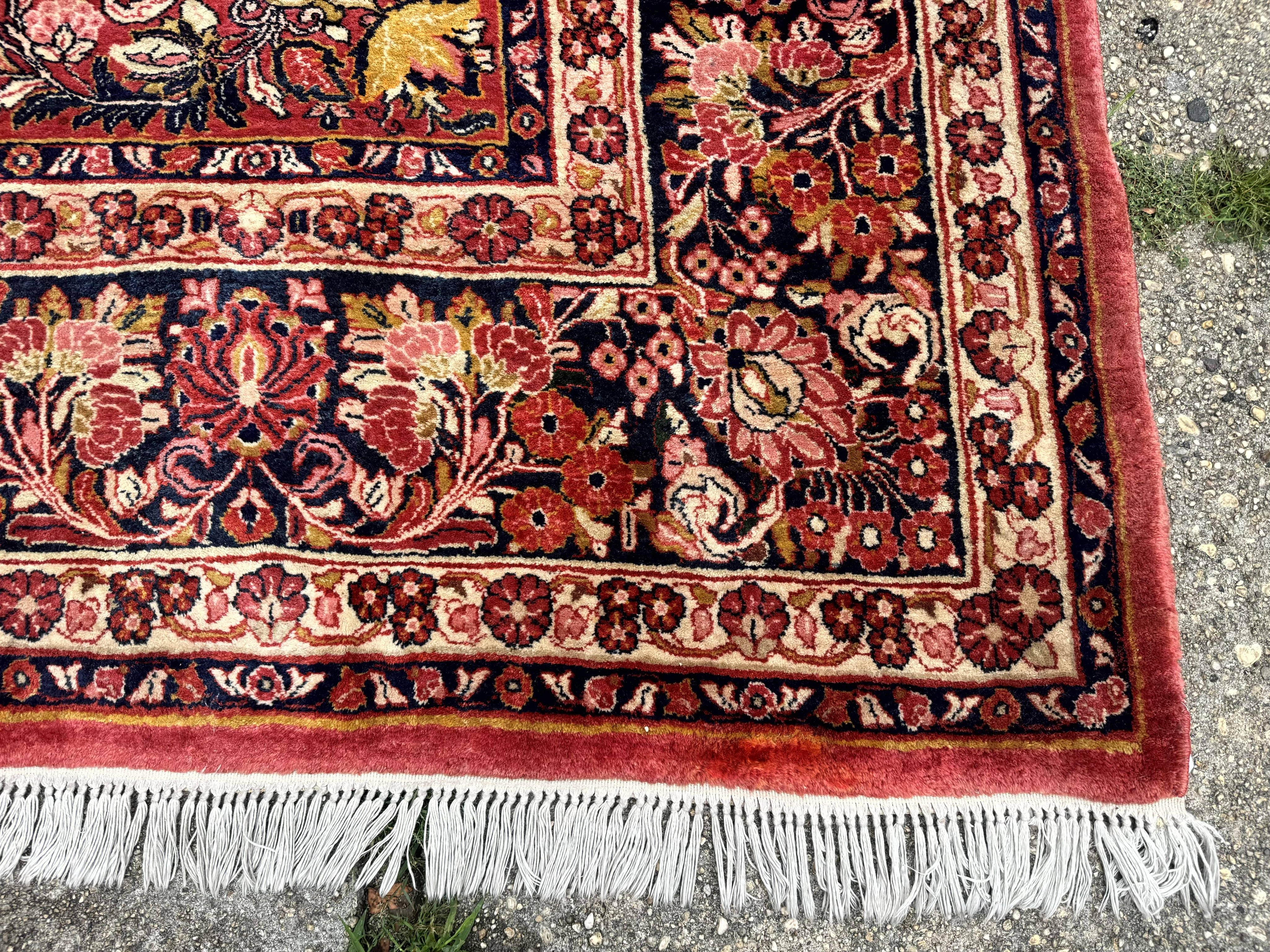 Large Antique Persian Sarouk Rug 11x18, Red, Floral Allover, Palace Size Wool Handmade Carpet
