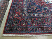 9x12 Persian Sarouk Rug - Semi Open Field Medallion Rug - Ivory Red Blue Hand Knotted Wool Oriental Carpet 9 x 12 Antique Rug - Vegetable Dyes