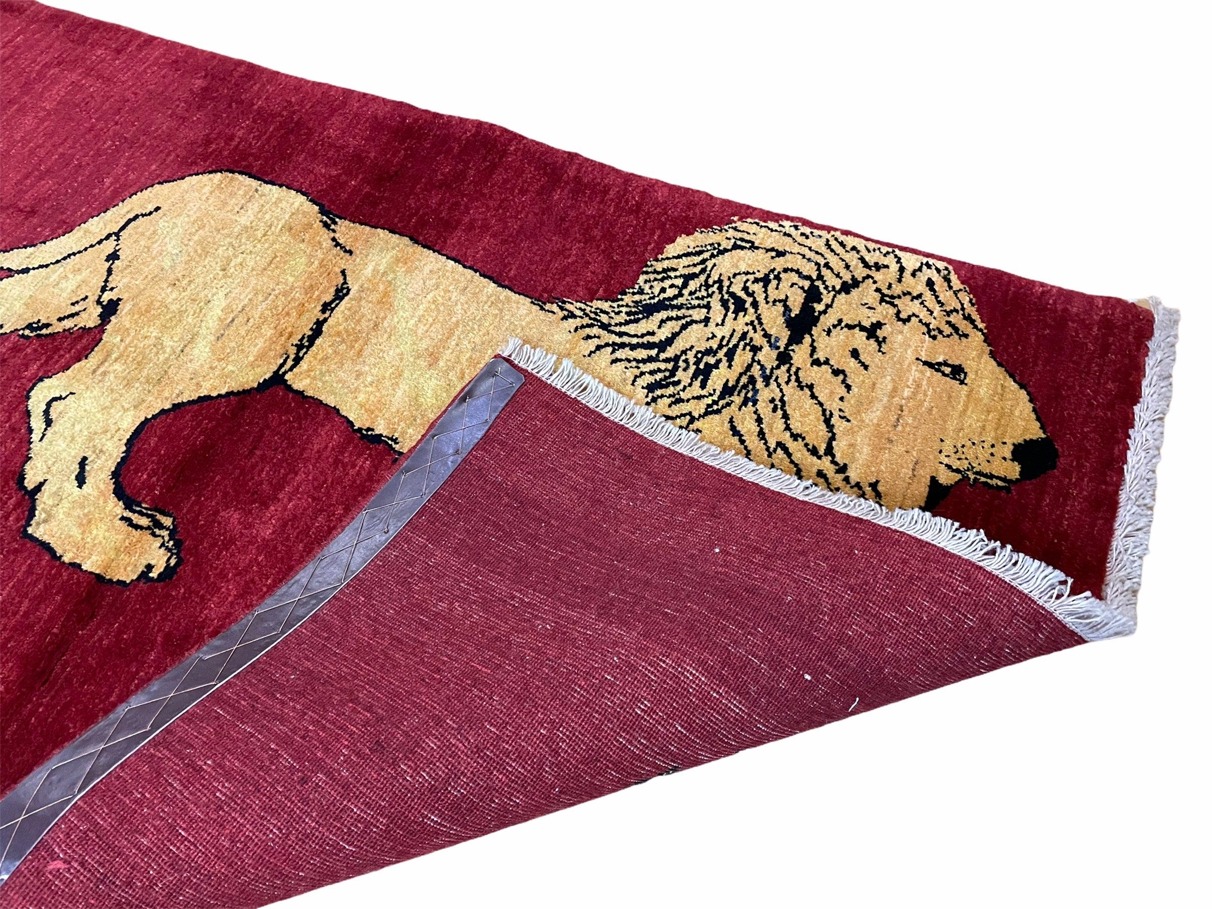 3 X 5 Handmade Hand-Knotted Quality Wool Rug Lion Red Veg Dyes Tribal Pictorial