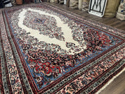 Palace Size Persian Rug 10 x 21 ft, Antique Hamadan Bibikabad Carpet, Handmade Antique Wool Oversized Rug, Ivory, Semi Open Field