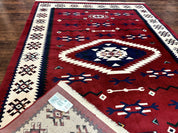 Belgium Power Loomed Rug 8x11, Navajo Native American Design, Dark Red and Ivory, Tribal Rug, Bohemian Carpet